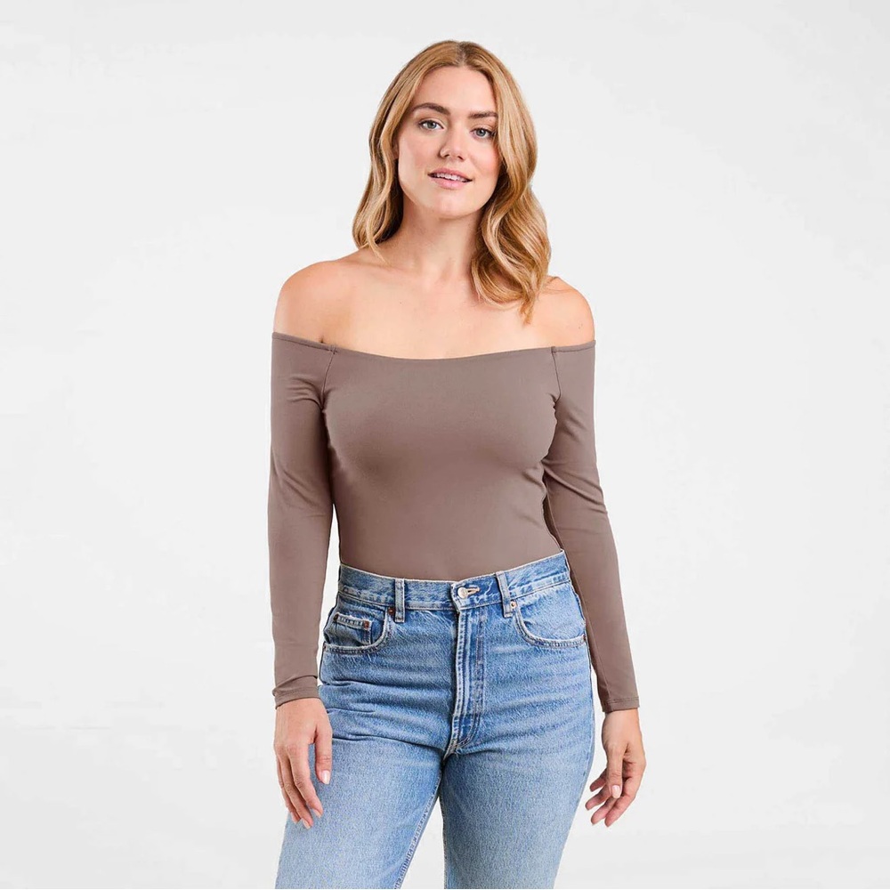 nuuds Off-Shoulder Brown Bodysuit